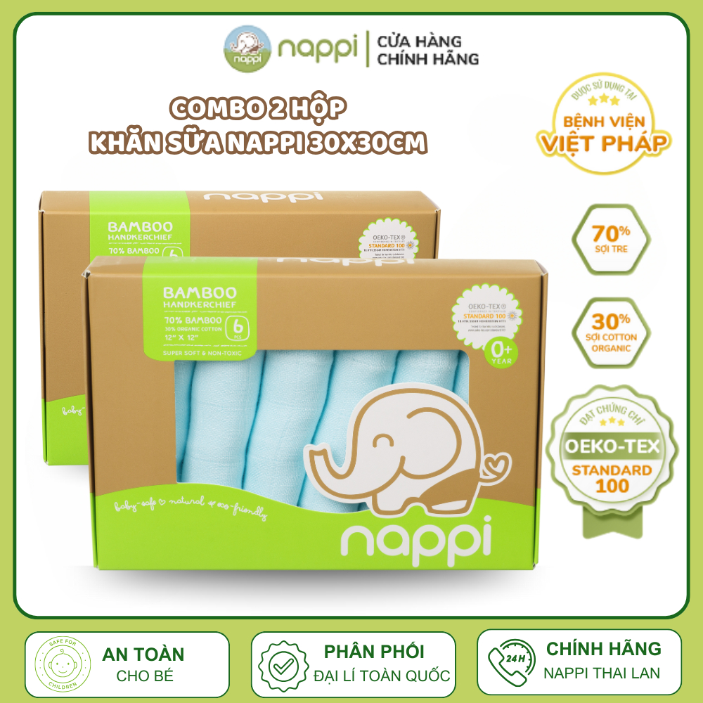 Combo 2 Hộp khăn sữa sợi tre Organic Cotton Mềm mại Nappi 30x30cm (6 chiếc/hộp)