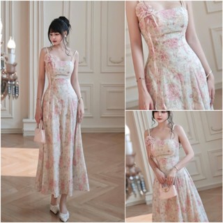 Đầm ren thêu hai dây đính hoa A99 (có đệm mút) dáng dài tiểu thư nàng thơ sang trọng dành cho nữ đi dự tiệc,xu hướng
