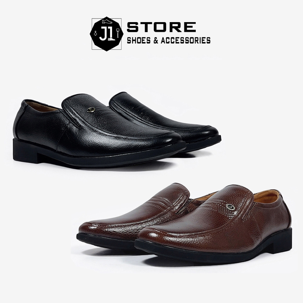 Giày Tây Trung Niên Nam Da Bò Tấm J1, Giày Trung Niên Nam Đế Cao Su Đúc Nguyên Khối Full Size 38-44