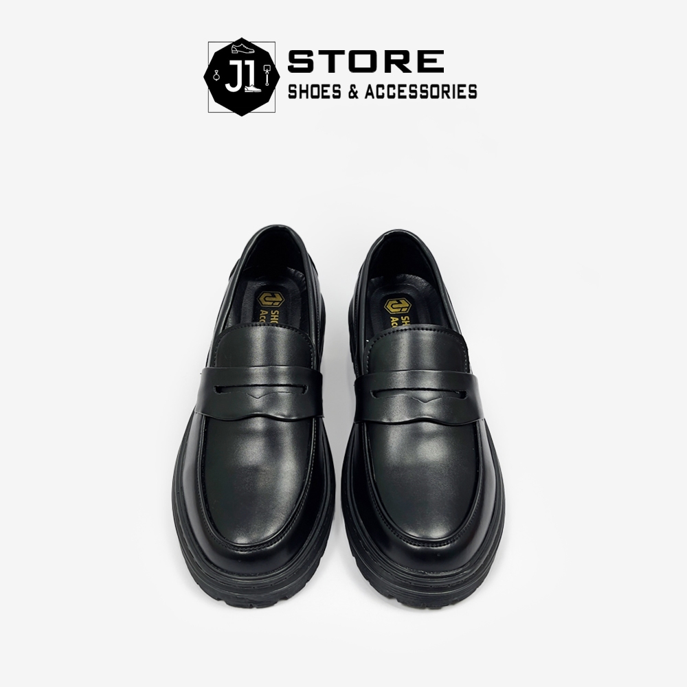 Giày Penny Loafer Full Black J1, Giày Lười Da Nam Đế Cao Su Đúc Nguyên Khối