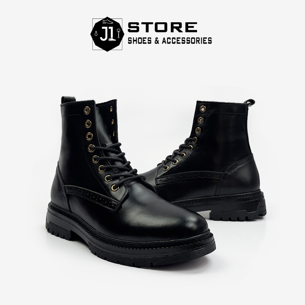Giày Combats Boot S Chunky CSY Da Bò Italy J1, GIày Boot Nam Đế Cao Su Tăng Chiều Cao 5cm