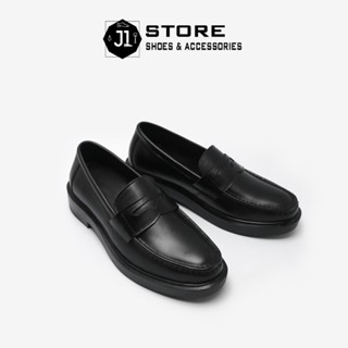 Giày Penny Loafer Black LF03 Da Bò Nguyên Tấm J1, Giày Lười Nam Đế Cao Su Tăng Chiều Cao 4cm
