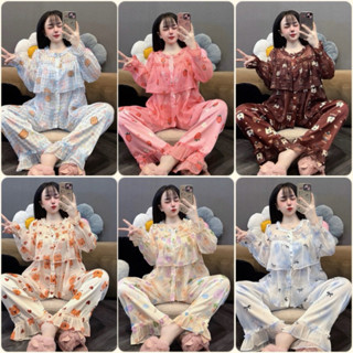 [38-53kg] Set đồ bộ Pyjama tay dài tiểu thư 2 tầng lụa latin phối voan tơ cao cấp nhiều màu xinh