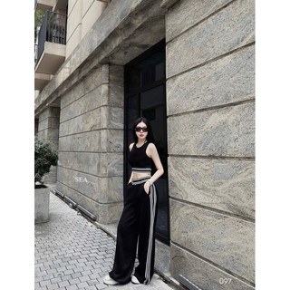  set áo 3 lỗ dáng crop + quần xuông đen  hàng qccc 