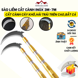  Sào gậy 3-9m INOX rút gọn kèm liềm cắt cành cây trên cao cắt cỏ làm vườn làm nông bắt cá dài 13cm 
