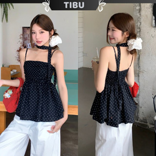 Áo Hai Dây Chấn Bi Phối Dây Choàng TIBU Áo Babydoll Nữ Kiểu Đơn Giản Xinh Xắn Đi Chơi Biển Mùa Hè A466