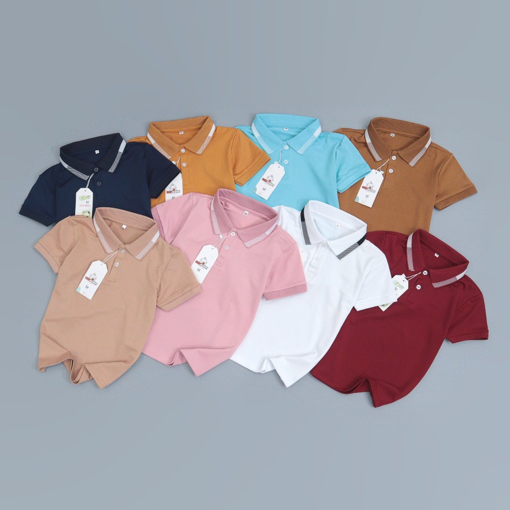 Áo thun Polo cho bé trai bé gái chất liệu cotton thoáng mát thấm hút mồ hôi size 15-40kg