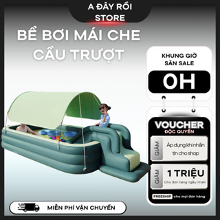 Bể bơi phao 4 mùa có mái che KAW, Bể bơi có cầu trượt phao bền đẹp, chống trượt, nhiều kích thước