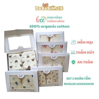 Set 2 KHĂN TẮM XÔ MUSLIN Gee 2 lớp mềm mại, thấm hút, an toàn cho bé