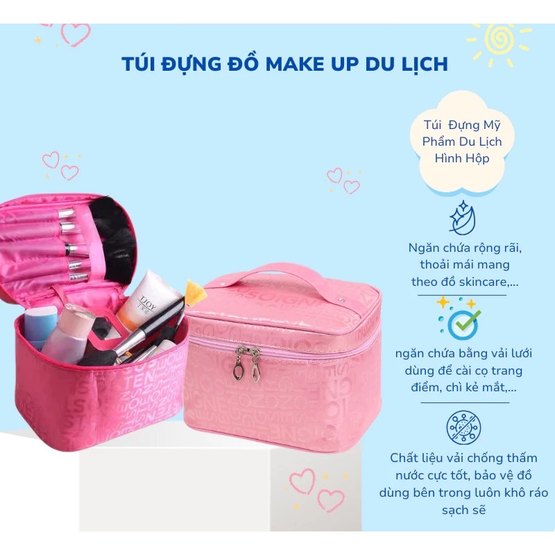 Túi đựng mỹ phẩm trang điểm họa tiết chữ cỡ lớn , túi đựng đồ make up du lịch,Túi đựng mĩ phẩm du lịch mini dạng hộp