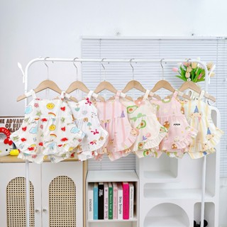 SF004 Bộ lanh 2 dây dáng Baby Doll áo lai bèo, Quần nhún cho Bé gái, bộ tôn hai dây SOL FA KIDS SHOP