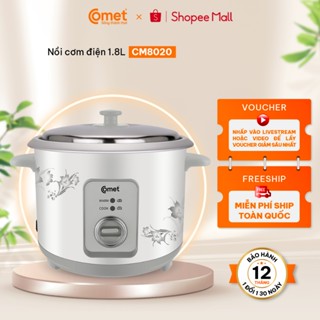 [New 2025] Nồi cơm điện nắp rời 1,8L COMET 700W Lòng nhôm, nấu nhanh, cho 4-6 người ăn - CM8020