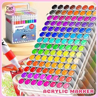 Bộ Acrylic Marker 12/24/36/48/60/80/120 Màu, Hộp Màu Dạng Đứng Ngòi Mềm Chống Lem Mực