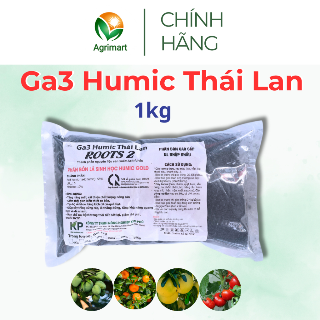 Phân bón Ga3 Humic Thái Lan - Hữu cơ đậm đặc Rễ khỏe Củ to Hạt lớn Cây cứng cáp Đẻ nhánh nhiều - 1Kg