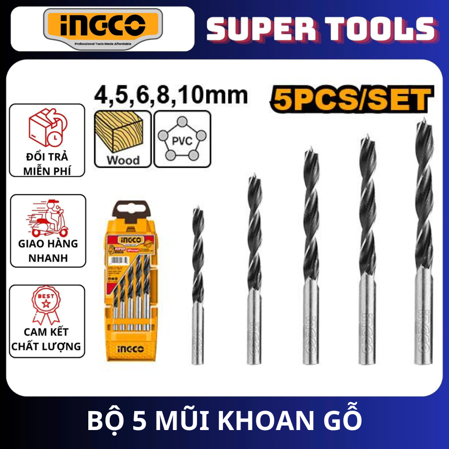 INGCO Bộ 5 mũi khoan gỗ AKD5058