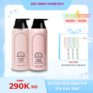 Cặp Gội Xả VERDANT PARK 500ml muối hồng Himalaya AHA BHA kiềm dầu phồng tóc Shampoo Conditioner 500mlx2