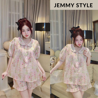 Đồ ngủ nữ mùa hè, đồ bộ pijama nữ áo ngắn tay cổ sen họa tiết hoa nhẹ nhàng chất cotton mềm HCOM25517