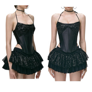 521 - Set Áo Coset Cổ Yếm + Chân Váy Xoè Tafta