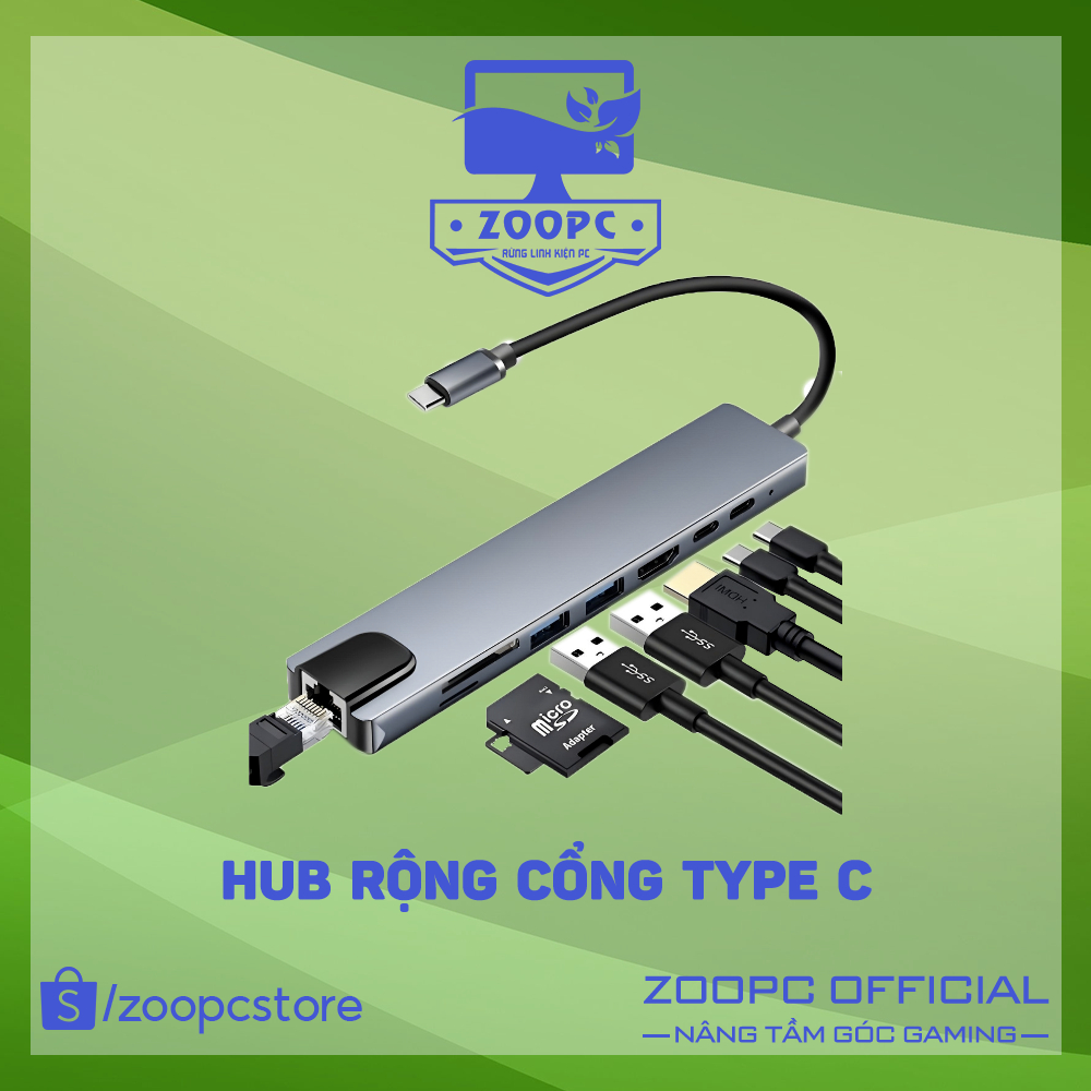 HUB TypeC HDMI/USB/SD/TF/PD/RJ45 HUB chia cổng 3/4/5/6/8 in 1 cho Macbook/Laptop PC | ZOOPC STORE