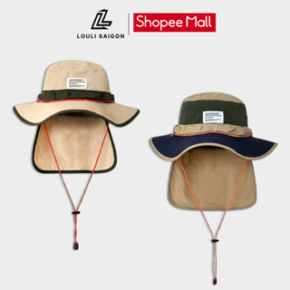 Mũ chống nắng LOULI SAIGON cho nam nữ đi biển camping, vành rộng chống tia UV, vải dù lạnh, có tấm chắn gáy MCN02