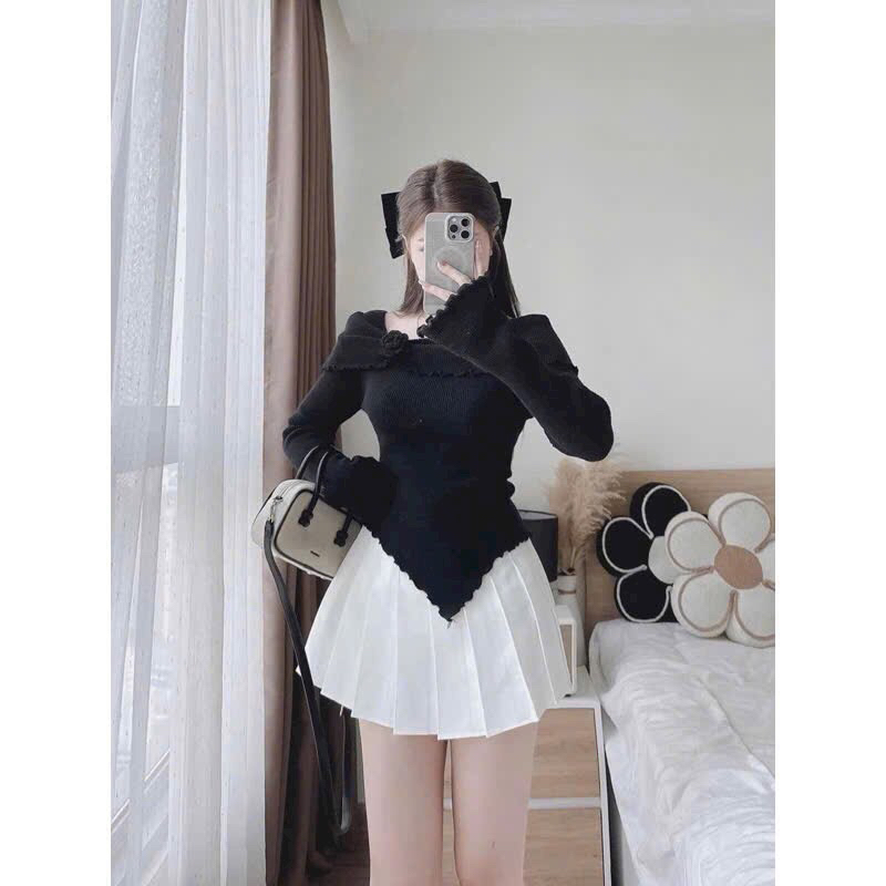 Áo Len tiểu thư trễ vai - Set váy áo outfit Tết du xuân A347 | BigBuy360 - bigbuy360.vn