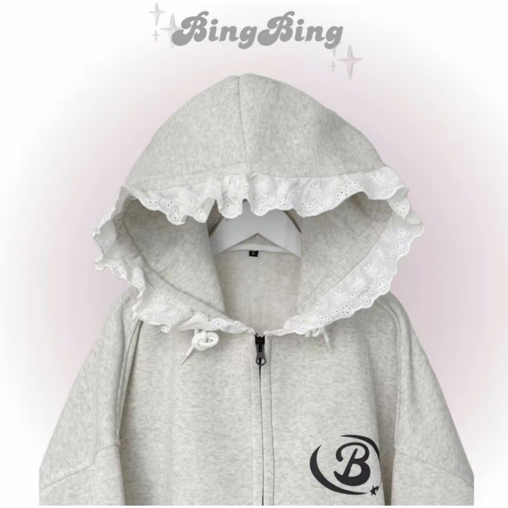 Áo Hoodie Nỉ Bông Phối ren Form Boxy - Áo khoác Đen, Xám  Nam Nữ Tay Phồng In Chữ Nổi Unisex Fom Rộng | BigBuy360 - bigbuy360.vn