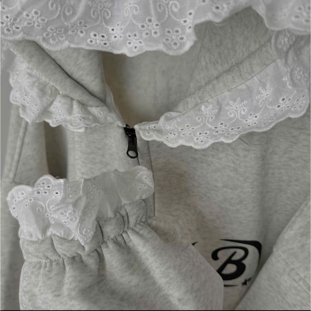 Áo Hoodie Nỉ Bông Phối ren Form Boxy - Áo khoác Đen, Xám  Nam Nữ Tay Phồng In Chữ Nổi Unisex Fom Rộng | BigBuy360 - bigbuy360.vn