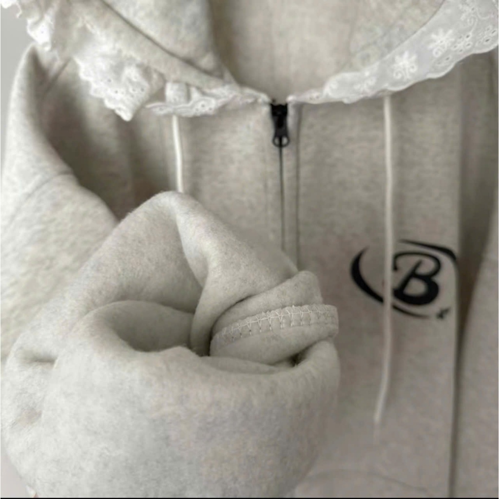 Áo Hoodie Nỉ Bông Phối ren Form Boxy - Áo khoác Đen, Xám  Nam Nữ Tay Phồng In Chữ Nổi Unisex Fom Rộng | BigBuy360 - bigbuy360.vn