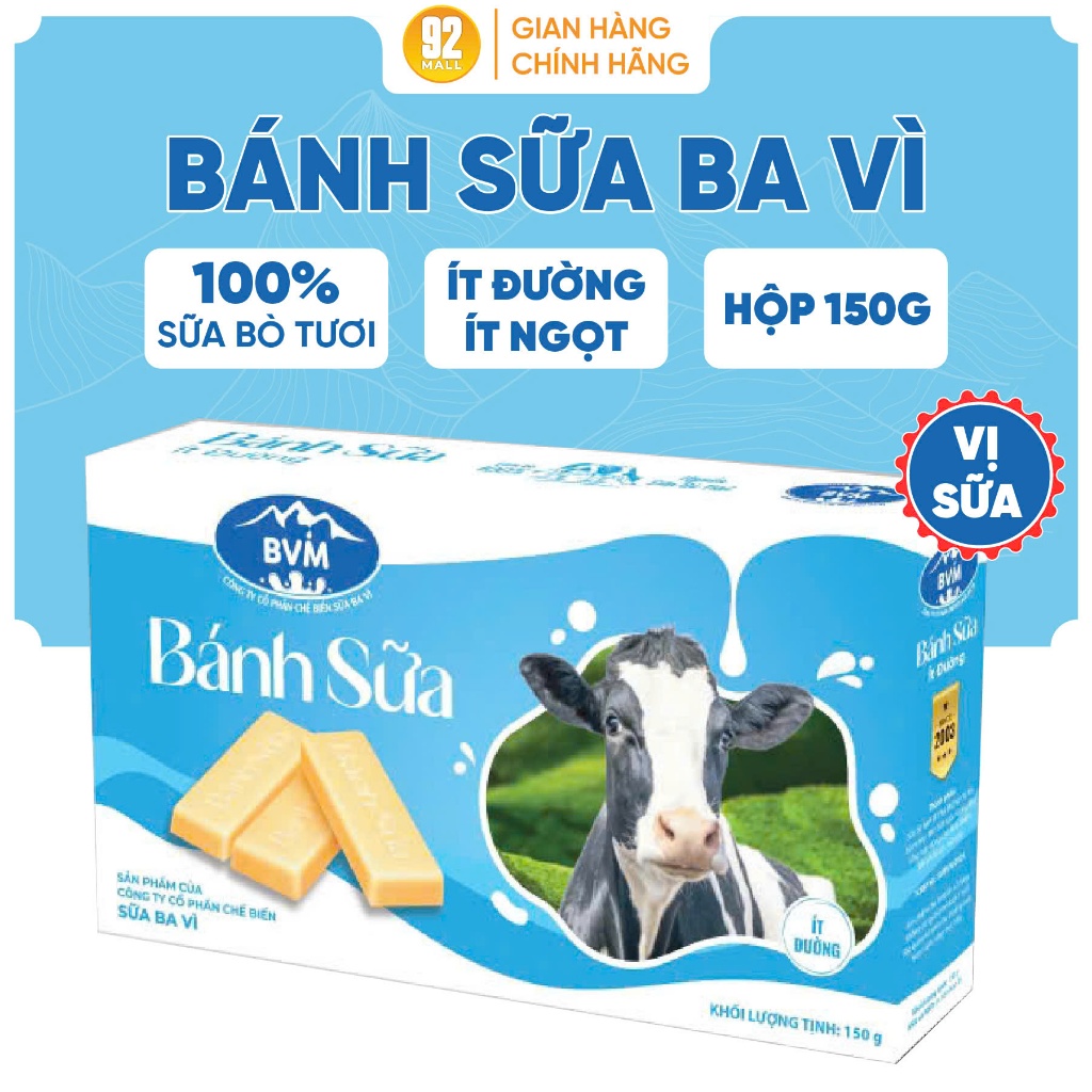 Bánh Sữa Ba Vì Ít Đường Nguyên Chất Từ Sữa Bò Tươi Giàu Dinh Dưỡng Thơm Ngon hộp 150g