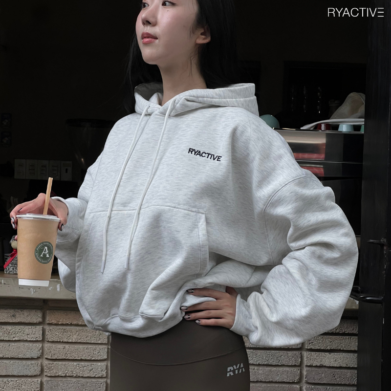 Áo hoodie form rộng RYACTIVE - BASIC HODDIE Màu Xám Melange