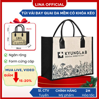 Túi Xách Vải Canvas Lina, Kyunglab Túi Vải Bố Quai Da Có Khóa Kéo Túi Cói To Đựng Lap Top Đồ Du Lịch - Mỹ Phẩm Lina