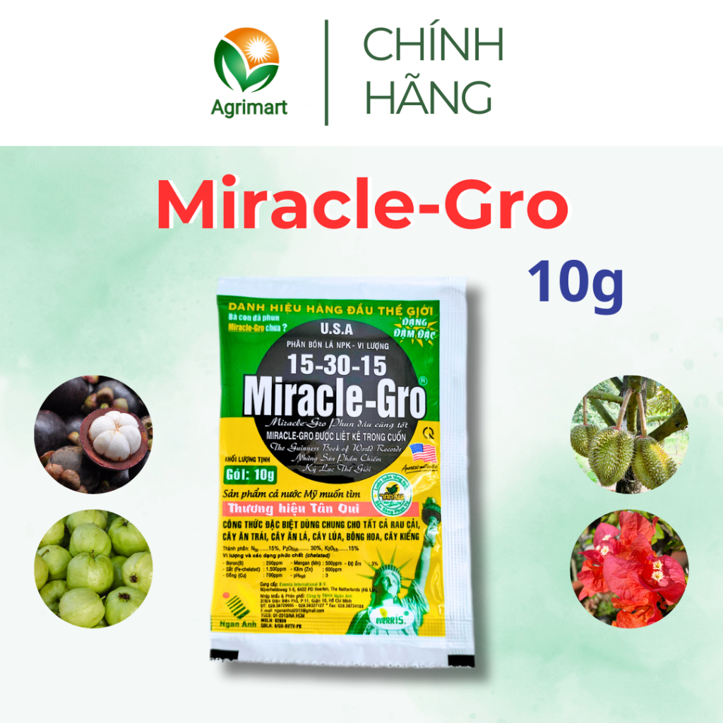 Phân bón lá hỗn hợp - Miracle-Gro Ra rễ nhiều mập thân xanh lá lớn trái đẹp bông - 10gr