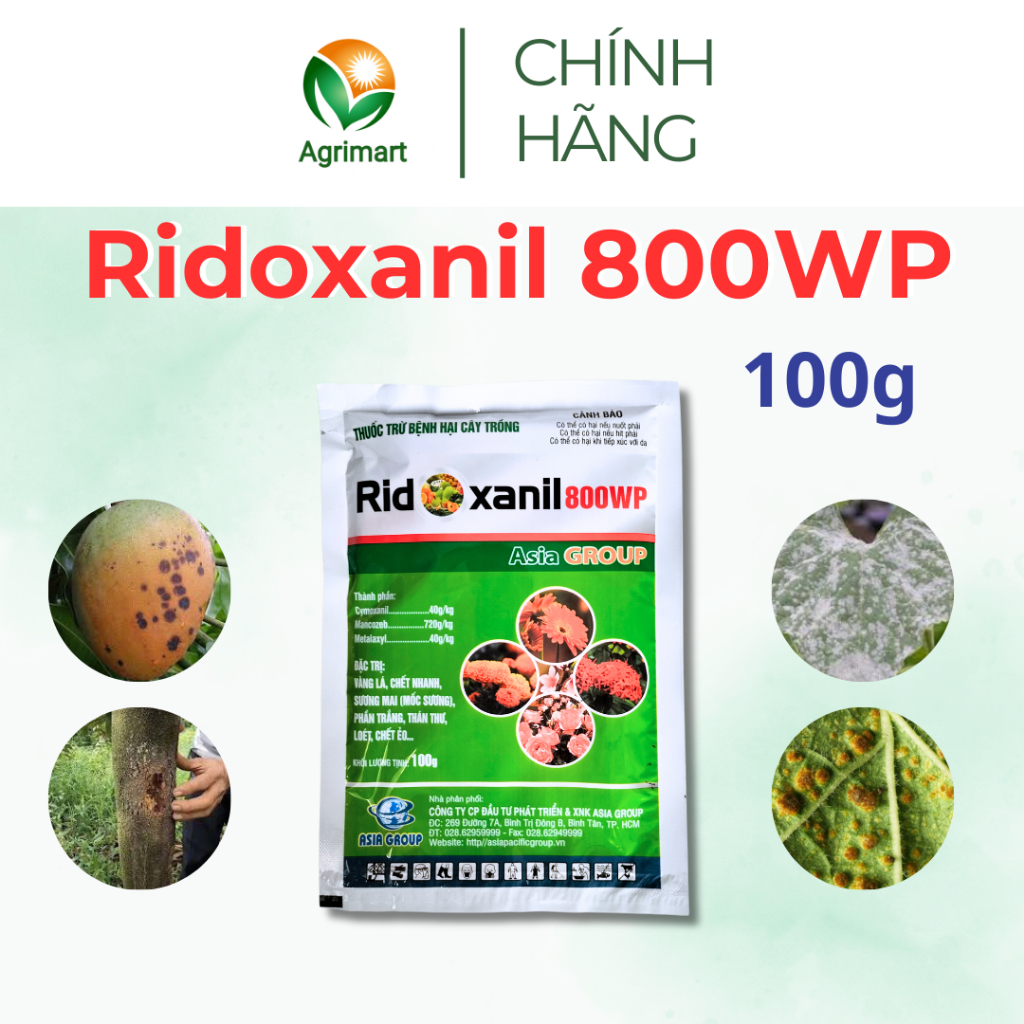 Thuốc trừ bệnh cây trồng Ridoxanil 800WP Trừ bệnh phấn trắng vangdf lá nứt thân xì mủ - 100g