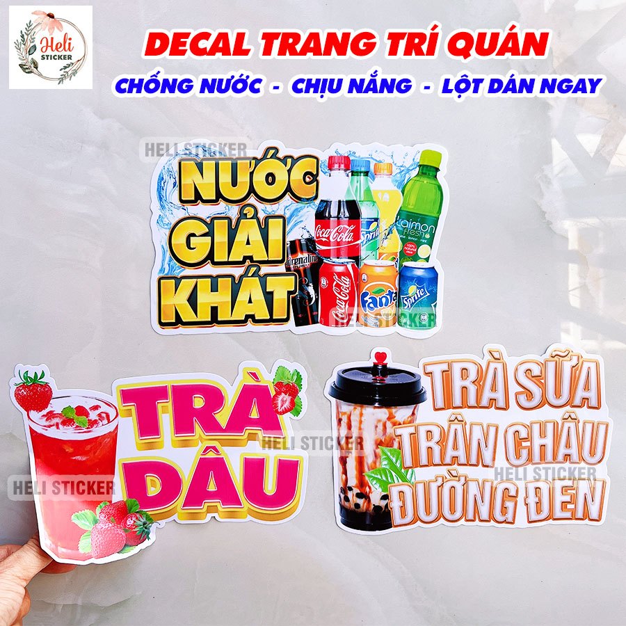 Decal Trang Trí Quán Hình Trà Vải, Trà Sữa, Sữa Tươi, Sữa Đậu Nành, Sữa Chua, Nước Giải Khát, Rau Má