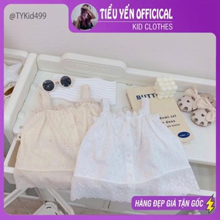Quần áo trẻ em, Áo 2 dây hè bé gái vải thô mềm thêu họa tiết 2 màu cho bé 9-26kg A499 | Tiểu Yến KID