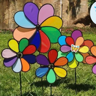  Chong chóng vải 8 cánh cầu vồng 50cm - chong chóng 2 tầng giá rẻ trang trí xe trà sữa - xe cafe công viên khu vui chơi 