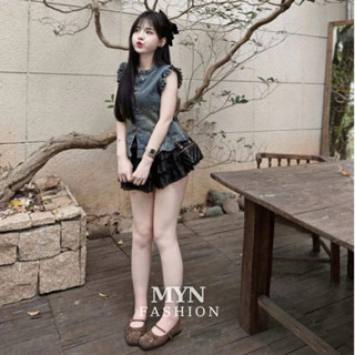 Set Bộ Bò Jean Sát Nách Tay Bèo Kèm Chân Váy Ren Xòe Tầng Có Quần Bảo Hộ Siêu Xinh, Hàng Loại Đẹp [MYN150]