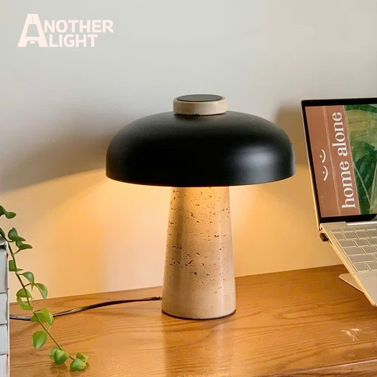 Đèn bàn TRAVERTINE thân đá, đèn ngủ phong cách Bắc Âu, Đèn trang trí Another Light.