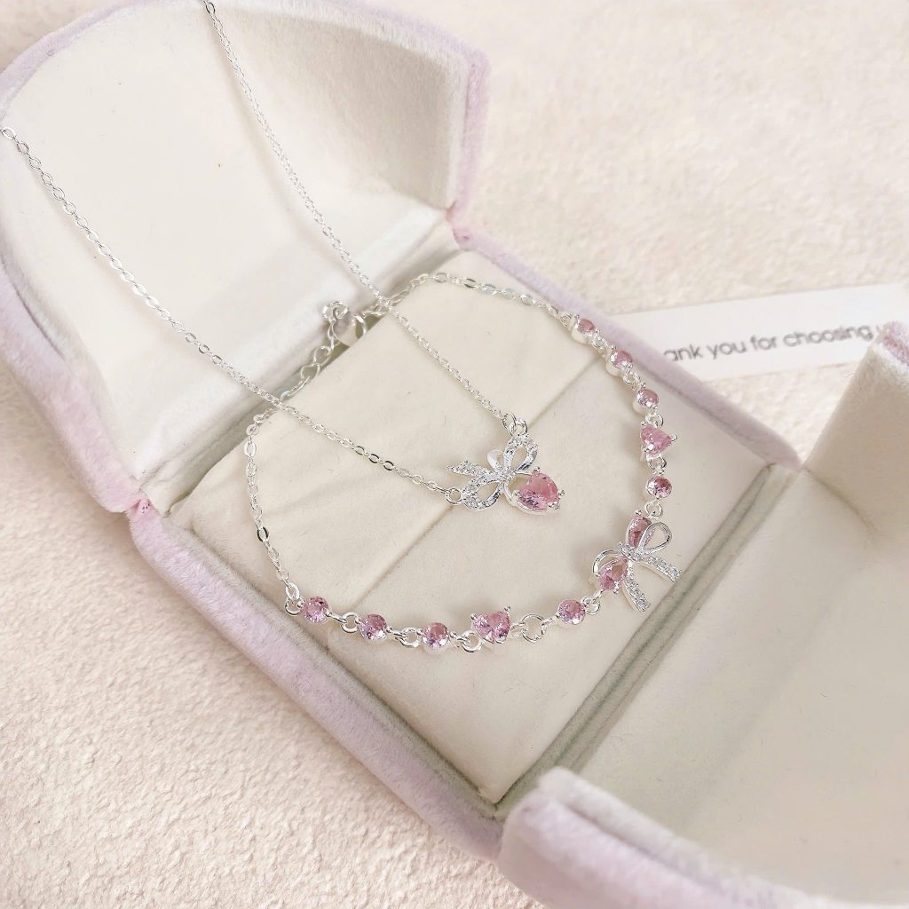 Dây chuyền nữ tim hồng bạc ta và lắc