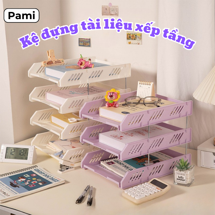 (Tặng Sticker) Kệ Đựng Tài Liệu Văn Phòng Phẩm Xếp Chồng Chắc Chắn, Kệ Đựng Sách Để Bàn