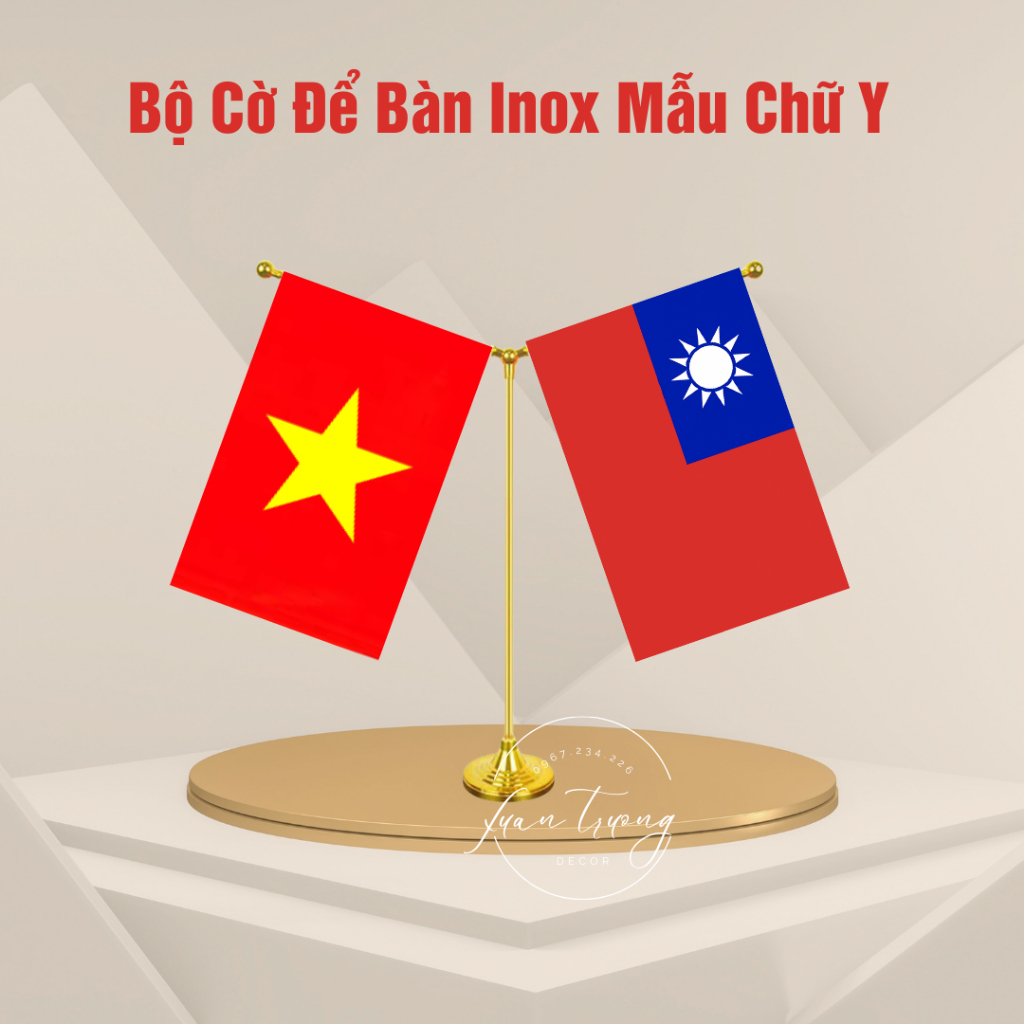 Bộ cờ để bàn làm việc inox , bộ cờ để taplo ô tô inox Việt Nam - Đài Loan