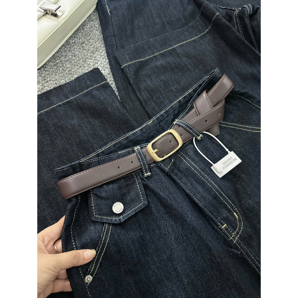 Quần ống suông rộng jean nữ túi kiểu Bigsize 55kg-90kg hàng QC cao cấp, kiểu dáng ống rộng màu xanh than QC377 2KJeans | BigBuy360 - bigbuy360.vn