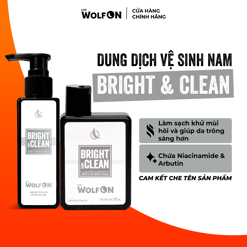 Dung Dịch Vệ Sinh Nam Giới LYD Wolf ON Bright & Clean Dưỡng Sáng  Niacinamide Sạch Thơm Nam Tính 95m