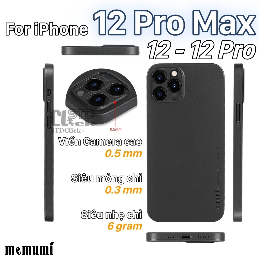 ỐP LƯNG siêu mỏng 0.3mm iPhone 12 - 12 PRO - 12 PRO MAX MEMUMI MỎNG LỤA