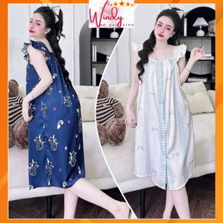 Đầm ngủ nữ 2 dây cánh tiên, váy mặc nhà dễ thương chất liệu vải lụa latin tơ tằm loại 1 WINDY BOUTIQUE