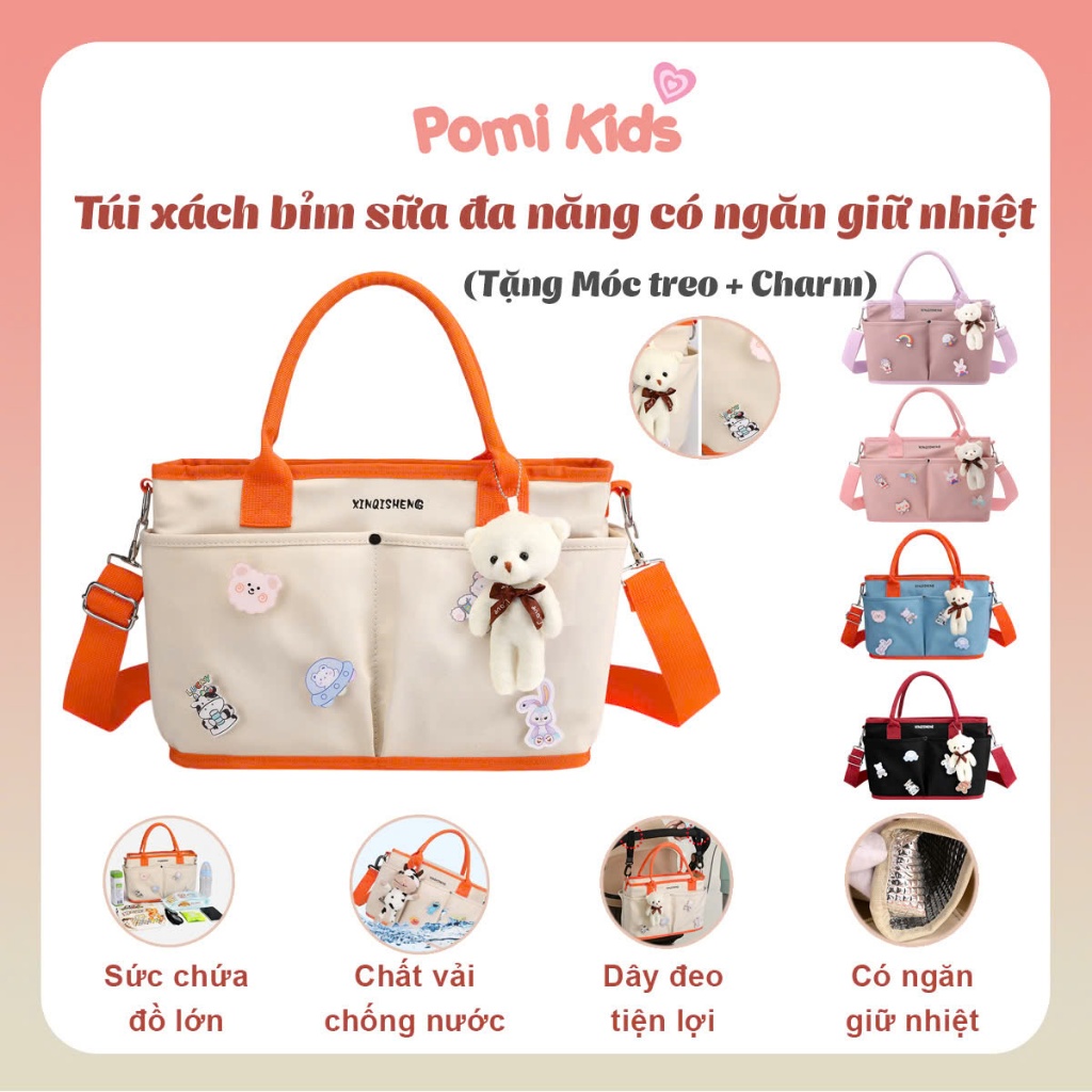 Túi Xách Bỉm Sữa Cho Mẹ Và Bé Đa Năng Giữ Nhiệt Nhiều Ngăn Phong Cách Hàn Quốc