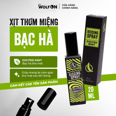 Xịt Thơm Miệng Kissing Spray LYD Wolf ON Hương Excited Mint X3 Bạc Hà The Mát Sảng Khoái Nhỏ Gọn 20ml