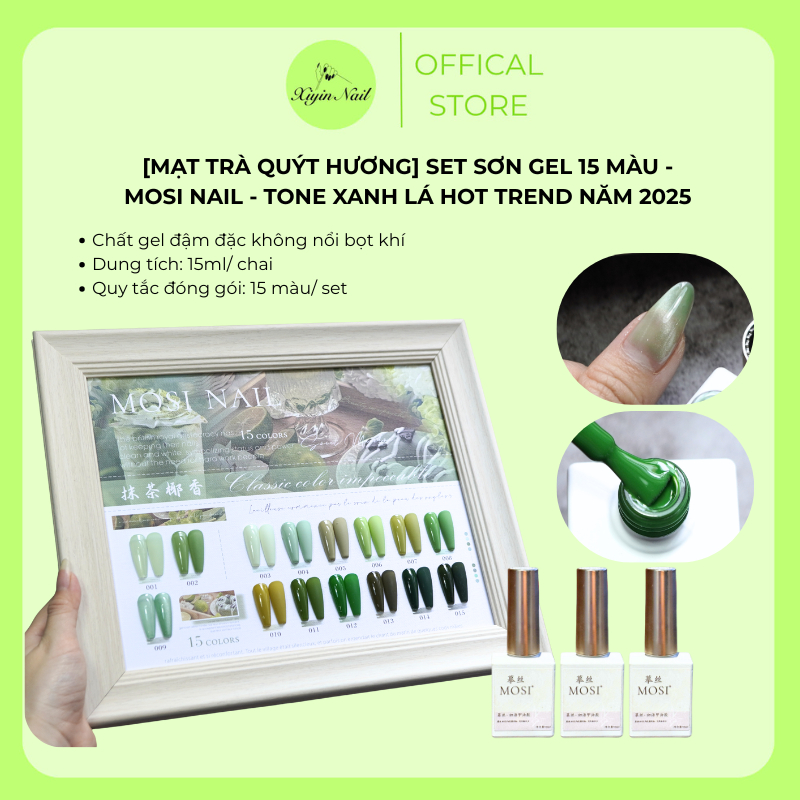 Set 15 Màu Sơn Tone Xanh Mạt Trà Quýt Hương Mosi Nail – Gel, Thạch, Mắt Mèo Hot Trend, Bền Màu