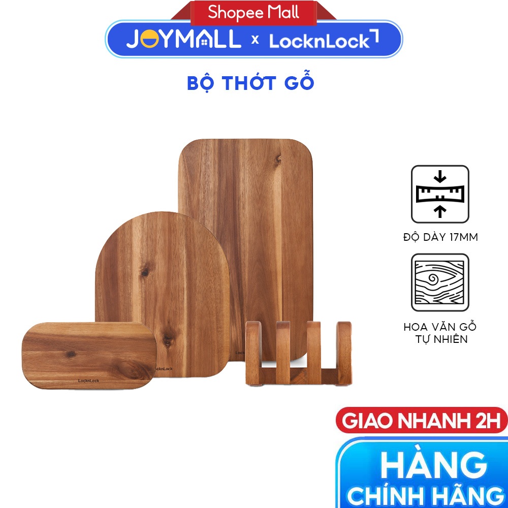 Bộ Thớt Gỗ 4 Món LocknLock Acacia CKD075S4, Hàng Chính Hãng, 3 Thớt Kèm 1 Giá Đỡ - JoyMall