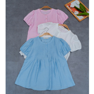 Áo Kiểu Nữ Dáng Suông Cổ Tròn Áo Sơ Mi Babydoll Ngắn Tay Mí Ngực LeH D61B25H002